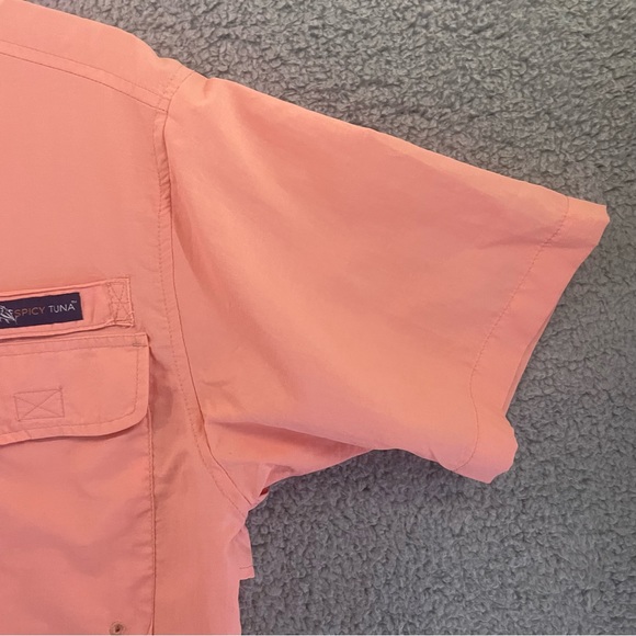 Spicy Tuna Shirt Mens Medium Vented Cape Back Short Sleeve Button Down Fishing - Picture 5 of 12